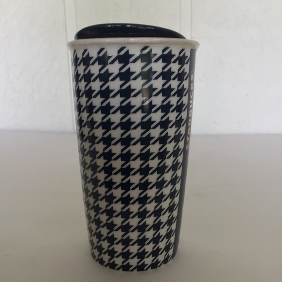 STARBUCKS 2015 HOUNDSTOOTH TUMBLER NAVY AND GOLD CERAMIC COFFEE 12 FL OZ TUMBLER - Picture 4 of 10